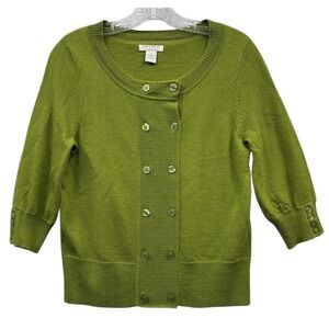TWEEDS Italian Merino Wool Green Double Breasted Cropped Button Cardigan Y2k S